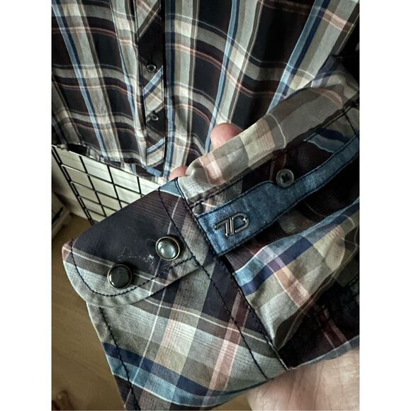 7 Diamonds Button Front Black Pearl Snap LS Western Plaid Shirt Mens Large - Picture 4 of 12